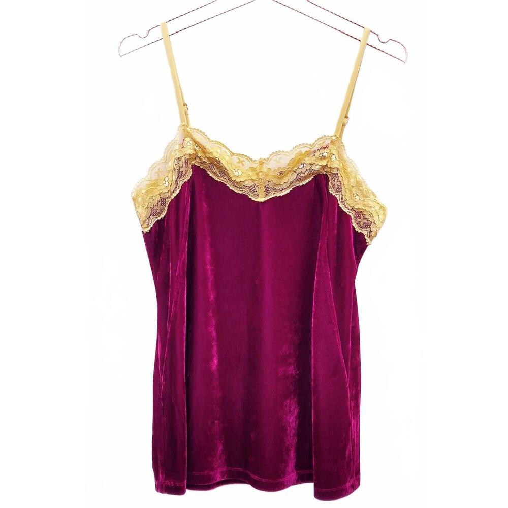 NEW ARATTA women's velvet lace trim cami top in scarlet